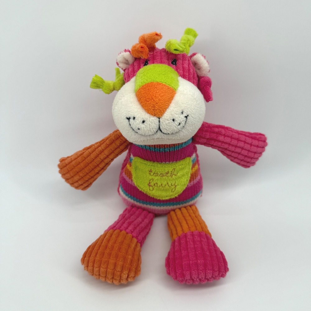 Maison Chic Tooth Fairy Plush Pink Orange Striped Corduroy Knit Toy 11 inch